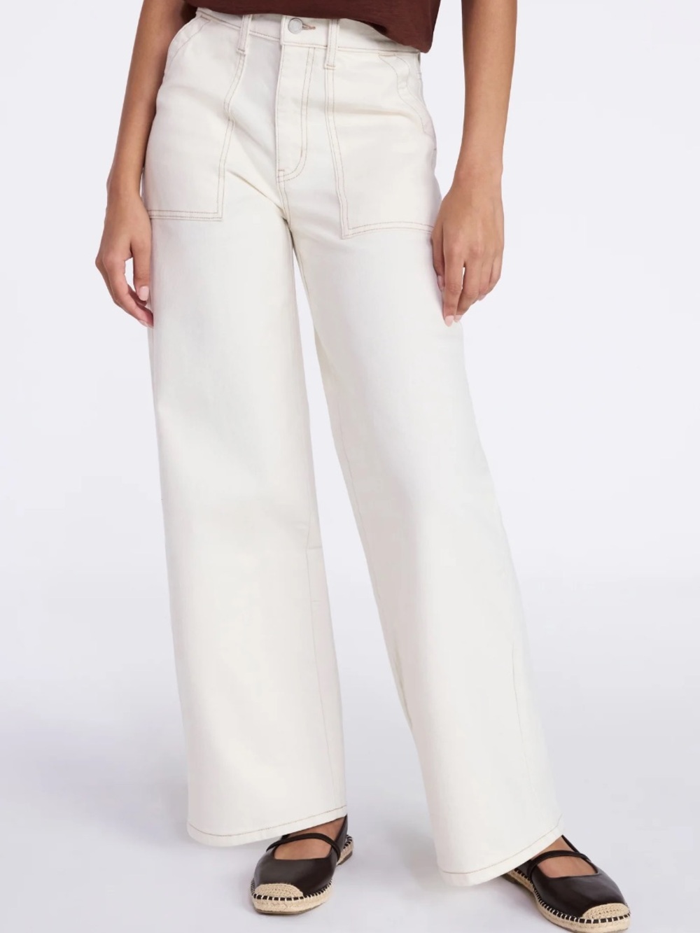 Women’s white/ brown stitch Utility Pants - Practical Everyday Trousers